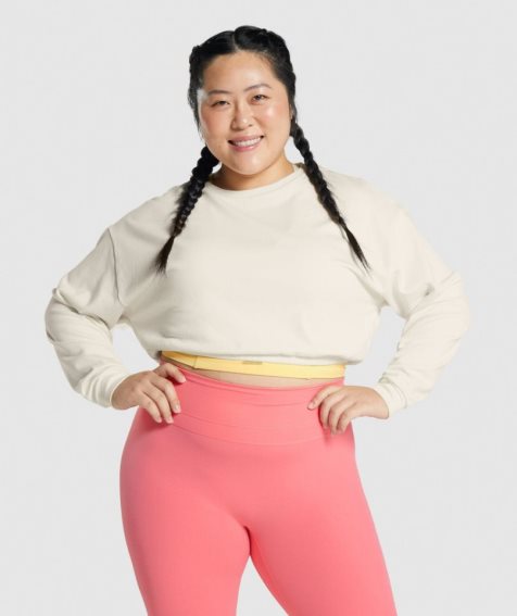 Bluzy Gymshark Whitney Cropped Damskie Kremowe | PL 169OVB